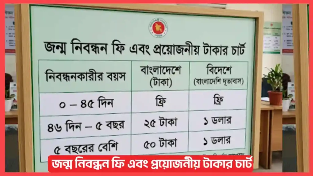 জন্ম নিবন্ধন ফি এবং প্রয়োজনীয় টাকার চার্ট 